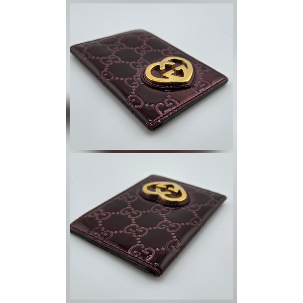 Gucci Microguccissima Burgundy Patent Leather Heart Logo Card Case Wallet 251848 - Picture 5 of 9